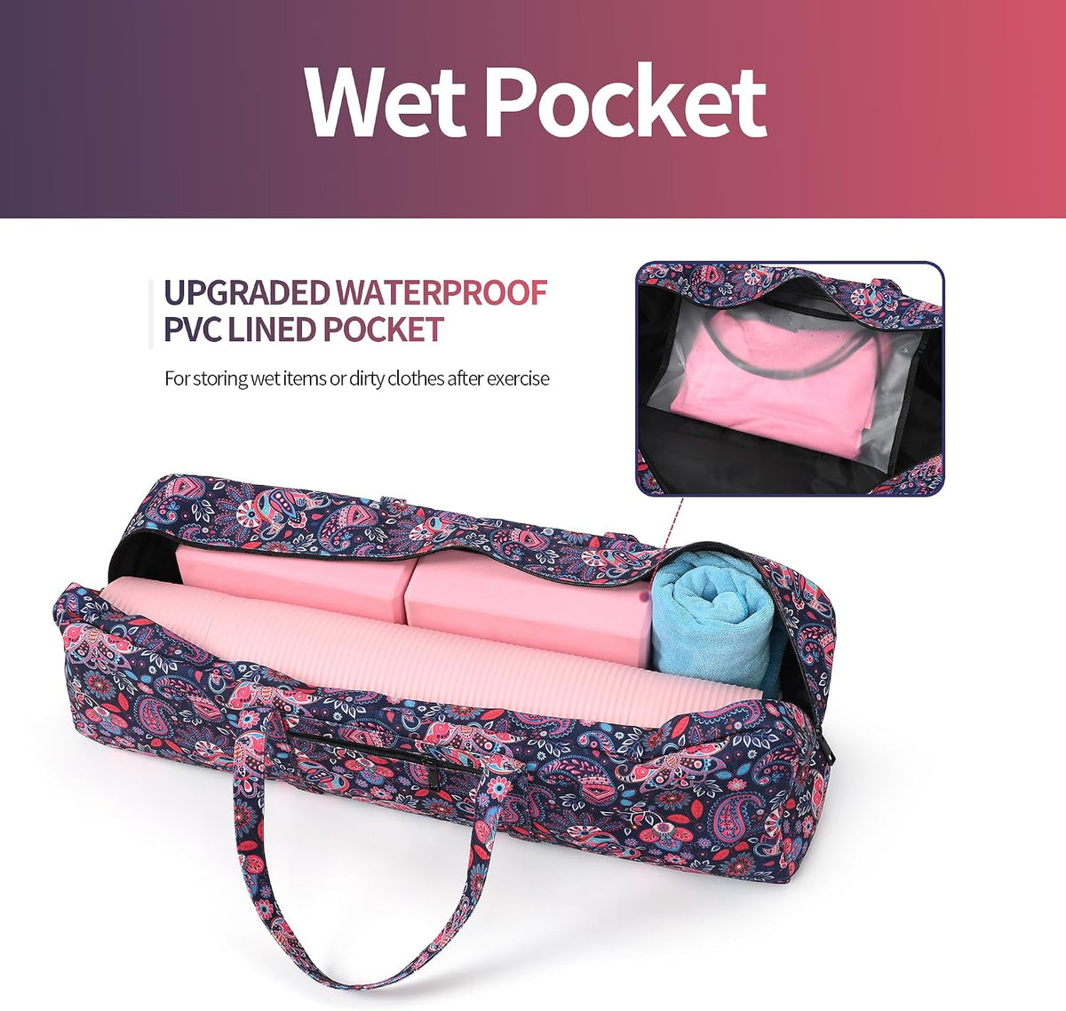 Yoga Mat Bag | Large Yoga Mat Carrier with Wet Pocket | Yoga Gifts | Gym Tote Bag for Women