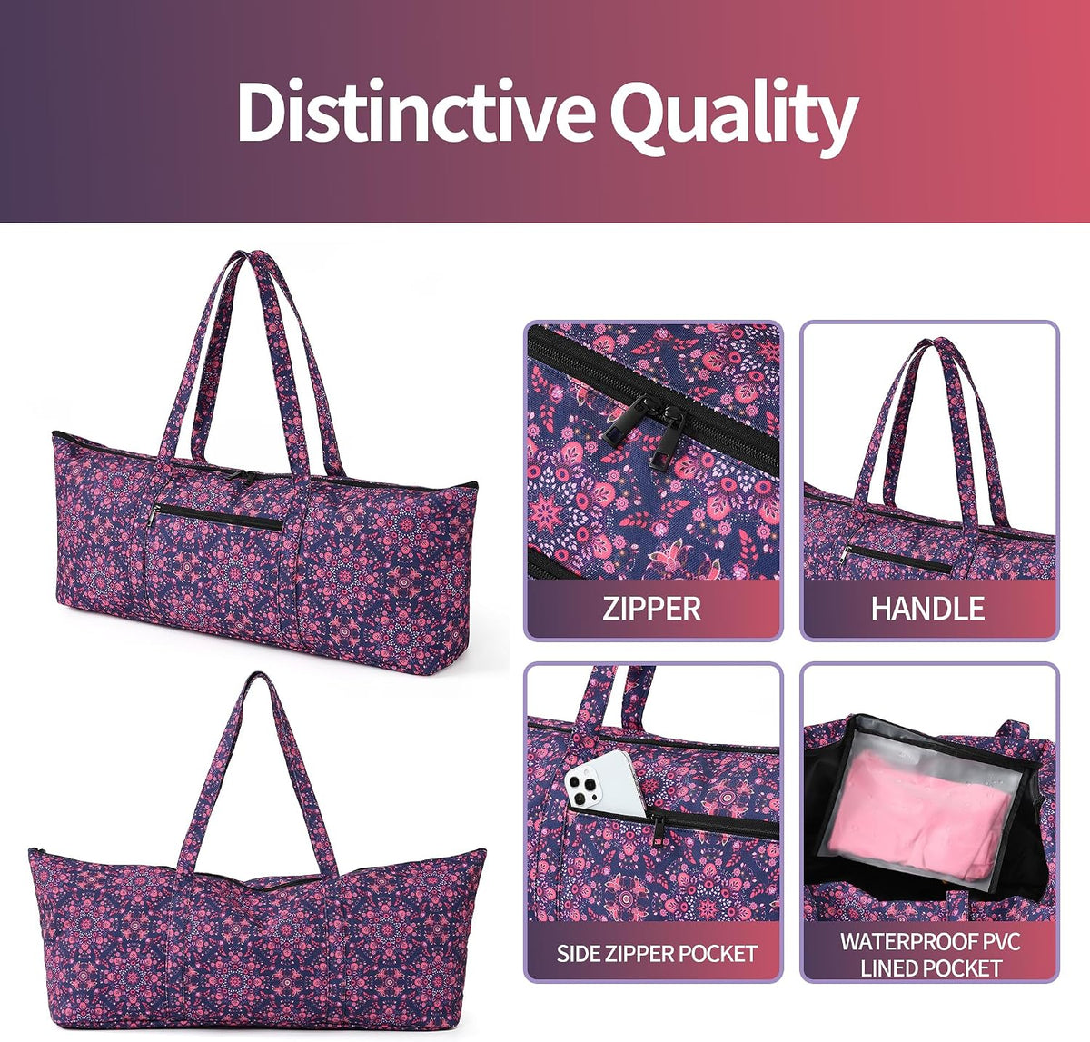 Yoga Mat Bag | Large Yoga Mat Carrier with Wet Pocket | Yoga Gifts | Gym Tote Bag for Women