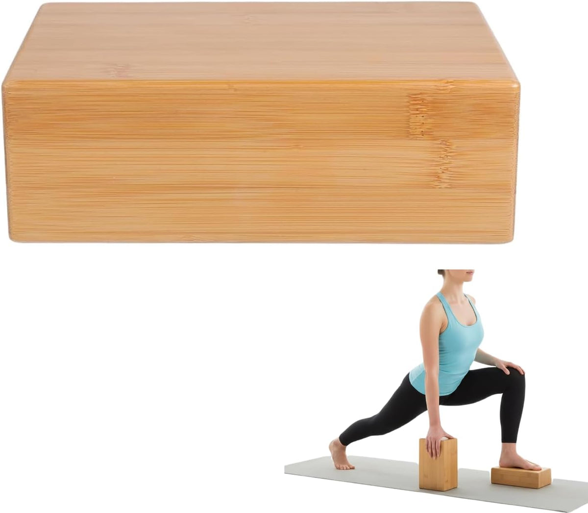 Natural Bamboo Block - Lightweight Yoga Brick for Stability, Stretching & Alignment - Smooth, Non-Slip Surface, Easy to Clean