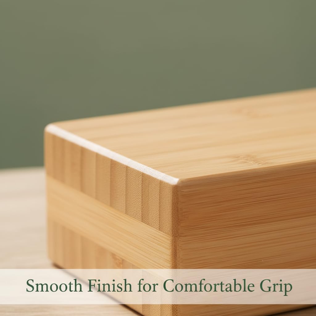 Natural Bamboo Block - Lightweight Yoga Brick for Stability, Stretching & Alignment - Smooth, Non-Slip Surface, Easy to Clean