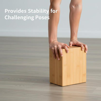 Natural Bamboo Block - Lightweight Yoga Brick for Stability, Stretching & Alignment - Smooth, Non-Slip Surface, Easy to Clean