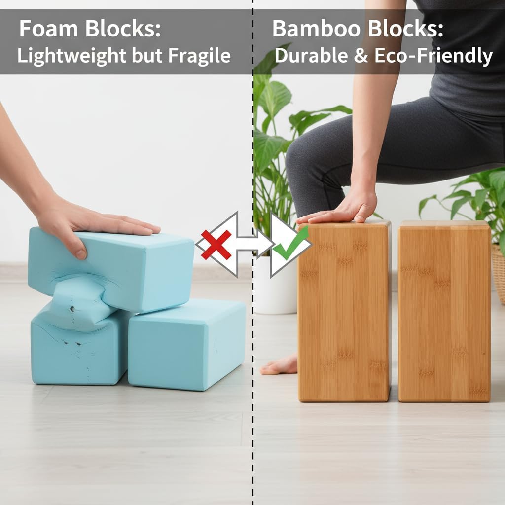 Natural Bamboo Block - Lightweight Yoga Brick for Stability, Stretching & Alignment - Smooth, Non-Slip Surface, Easy to Clean