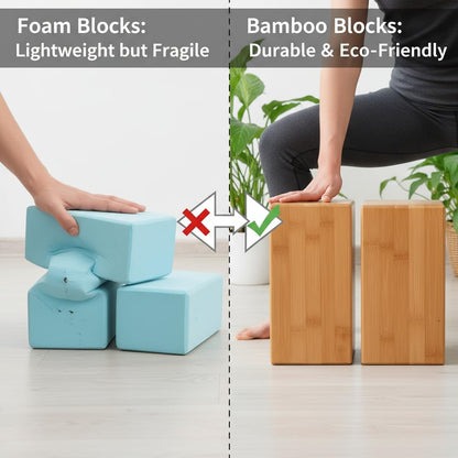 Natural Bamboo Block - Lightweight Yoga Brick for Stability, Stretching & Alignment - Smooth, Non-Slip Surface, Easy to Clean