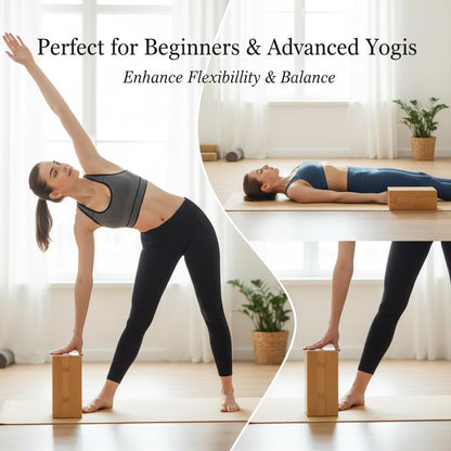 Natural Bamboo Block - Lightweight Yoga Brick for Stability, Stretching & Alignment - Smooth, Non-Slip Surface, Easy to Clean