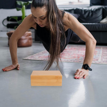 Natural Bamboo Block - Lightweight Yoga Brick for Stability, Stretching & Alignment - Smooth, Non-Slip Surface, Easy to Clean