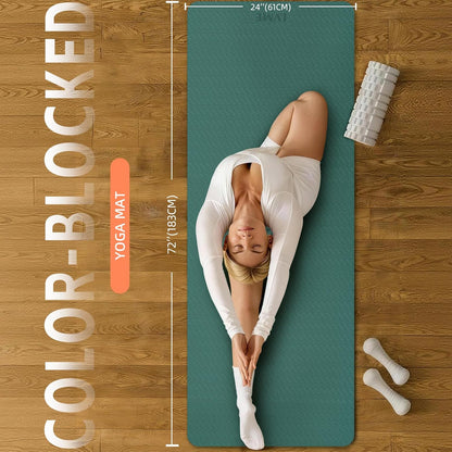 Thick Yoga Mat 72"x24"x0.4" | Non-slip & anti-tear TPE, lightweight with carrying strap, beginner-friendly for women & men, yoga/pilates/floor workout