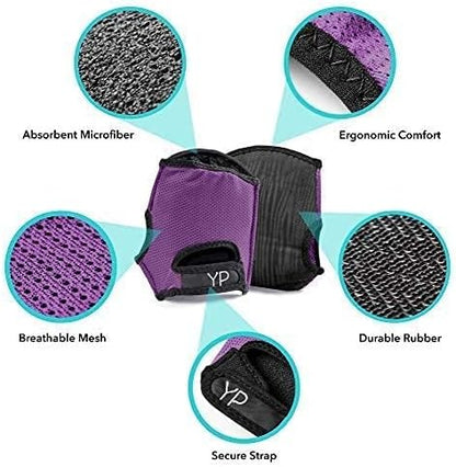 Elite Padded Anti Slip Grip Gloves for Women and Men for Yoga, Power Yoga, Pilates, Cycling, Crossfit, Outdoor Exercise, Weight Training and for Sweaty Hands