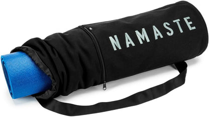 Namaste Large Yoga Mat Bag - Fits Exercise Mats, Drawstring Carrier for Men Women, Long Breathable Canvas Sling, Deep Front Pocket Zipper, Secret Storage, Adjustable Shoulder Strap