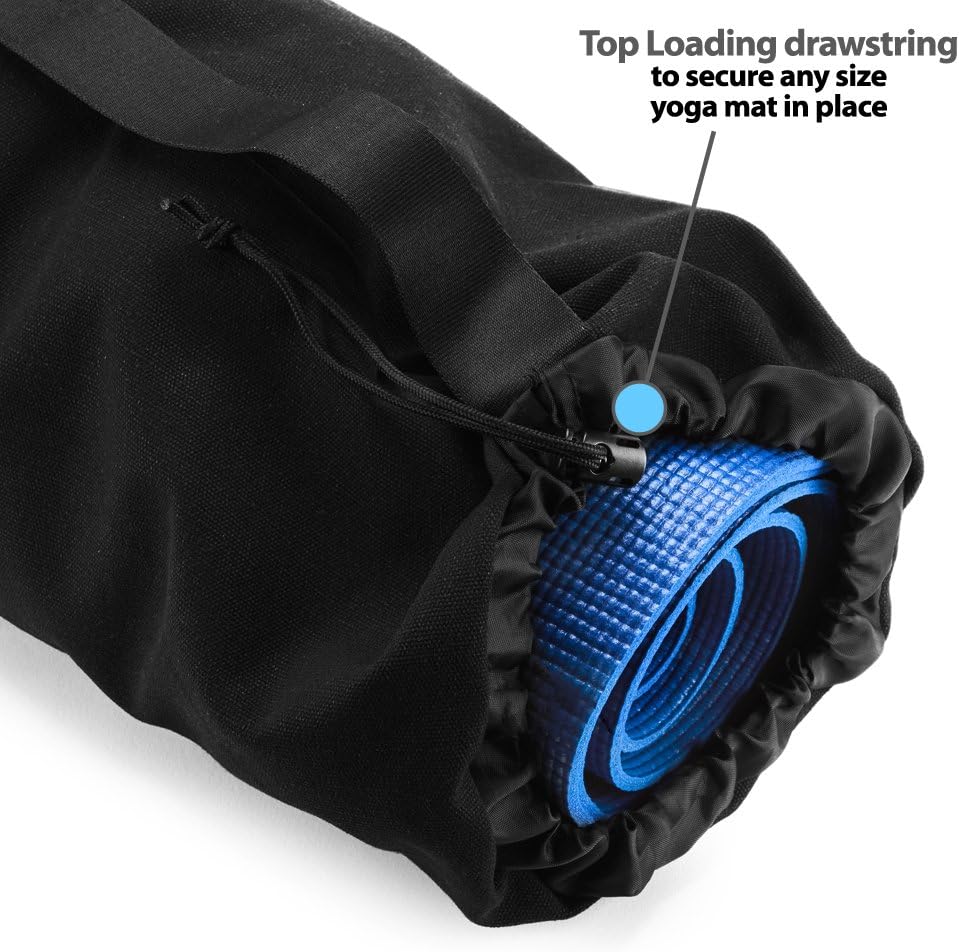 Namaste Large Yoga Mat Bag - Fits Exercise Mats, Drawstring Carrier for Men Women, Long Breathable Canvas Sling, Deep Front Pocket Zipper, Secret Storage, Adjustable Shoulder Strap