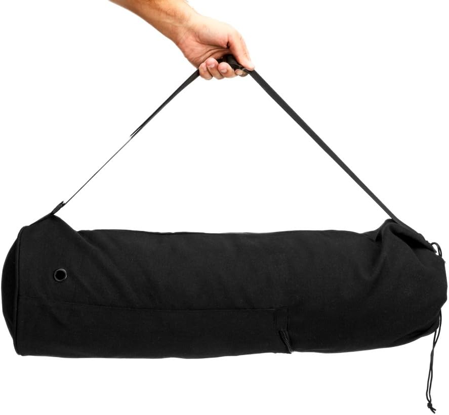 Namaste Large Yoga Mat Bag - Fits Exercise Mats, Drawstring Carrier for Men Women, Long Breathable Canvas Sling, Deep Front Pocket Zipper, Secret Storage, Adjustable Shoulder Strap