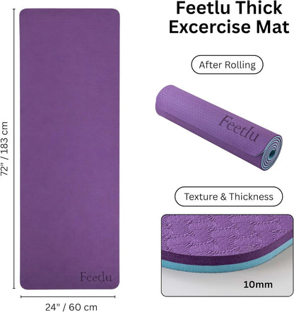 Extra Thick 10mm Yoga Mat, 72" x 24", Non-Slip with Carry Strap