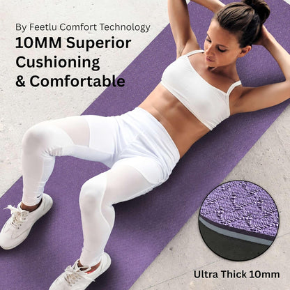 Extra Thick 10mm Yoga Mat, 72" x 24", Non-Slip with Carry Strap