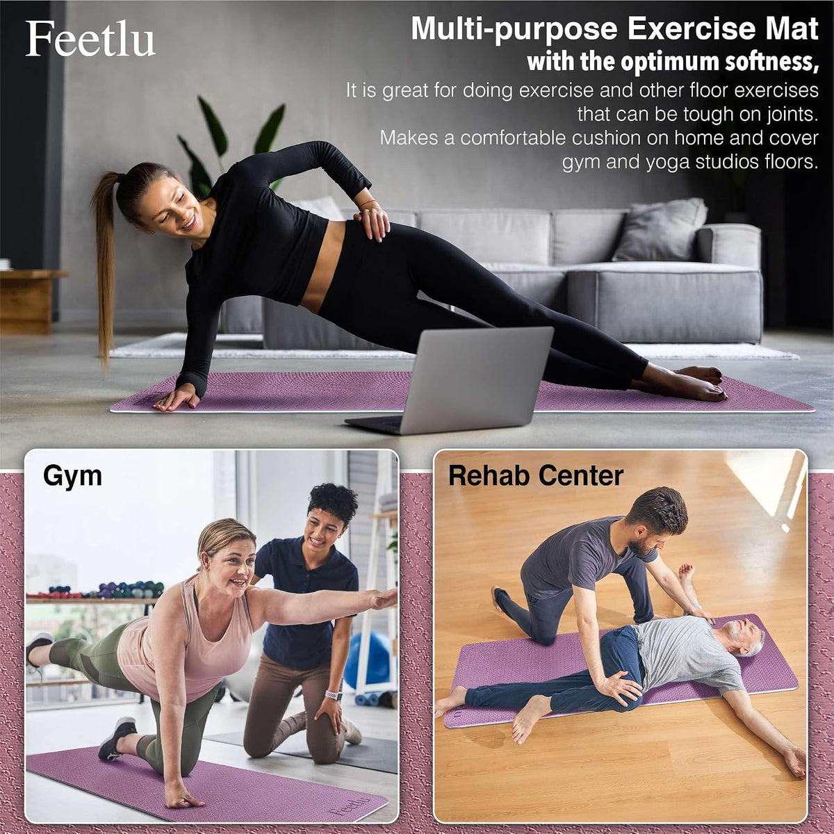 Extra Thick 10mm Yoga Mat, 72" x 24", Non-Slip with Carry Strap
