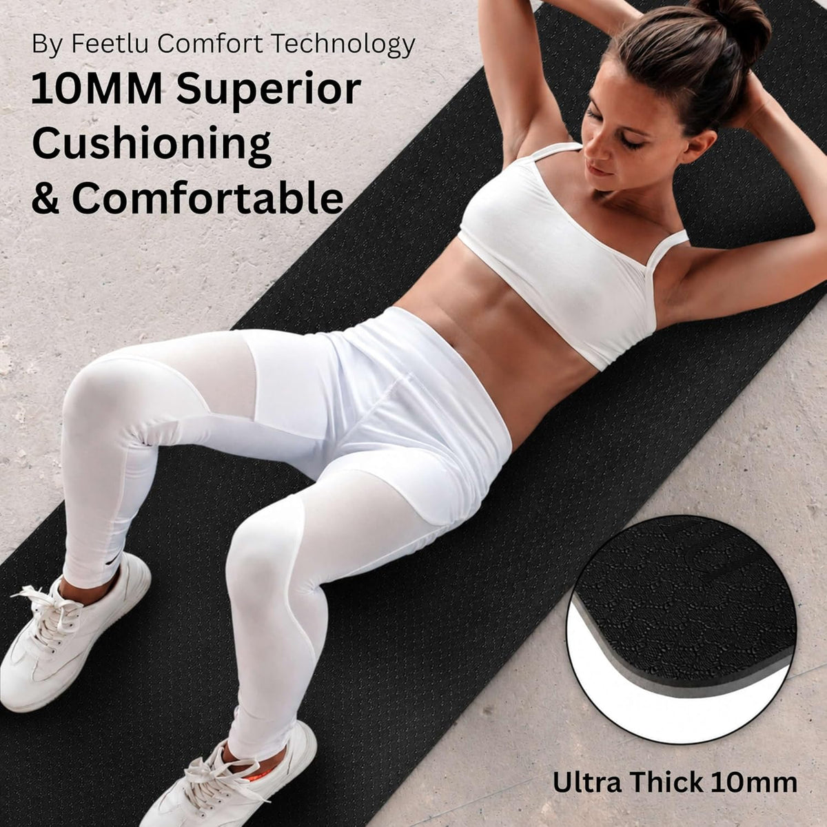 Extra Thick 10mm Yoga Mat, 72" x 24", Non-Slip with Carry Strap