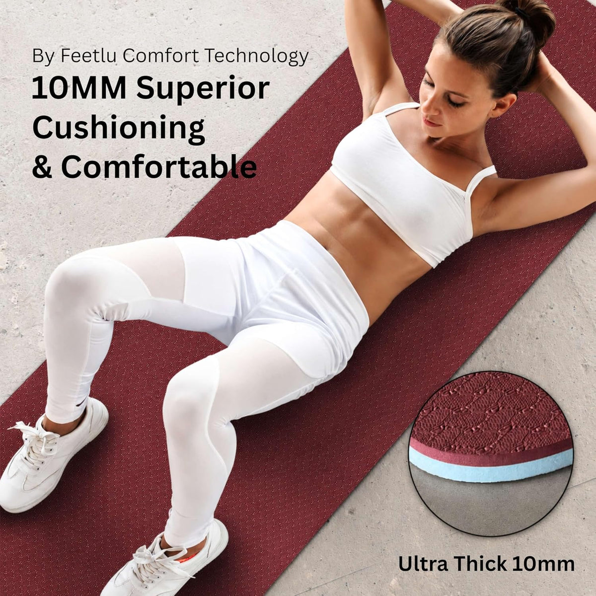 Extra Thick 10mm Yoga Mat, 72" x 24", Non-Slip with Carry Strap