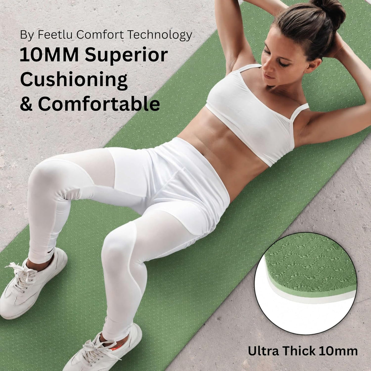 Extra Thick 10mm Yoga Mat, 72" x 24", Non-Slip with Carry Strap