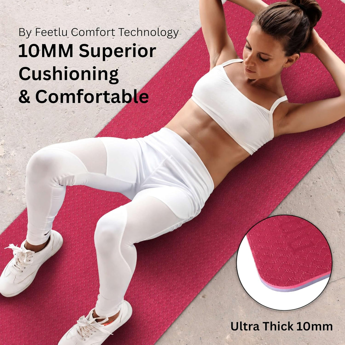 Extra Thick 10mm Yoga Mat, 72" x 24", Non-Slip with Carry Strap