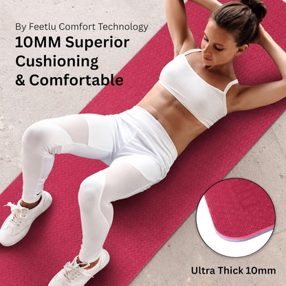 Extra Thick 10mm Yoga Mat, 72" x 24", Non-Slip with Carry Strap