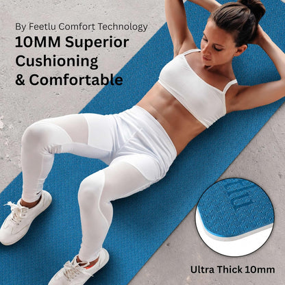 Extra Thick 10mm Yoga Mat, 72" x 24", Non-Slip with Carry Strap
