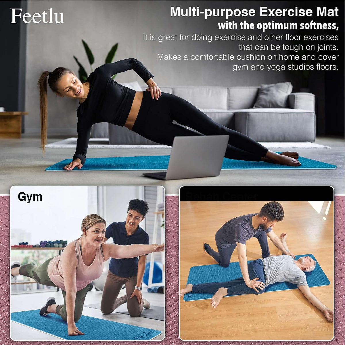 Extra Thick 10mm Yoga Mat, 72" x 24", Non-Slip with Carry Strap