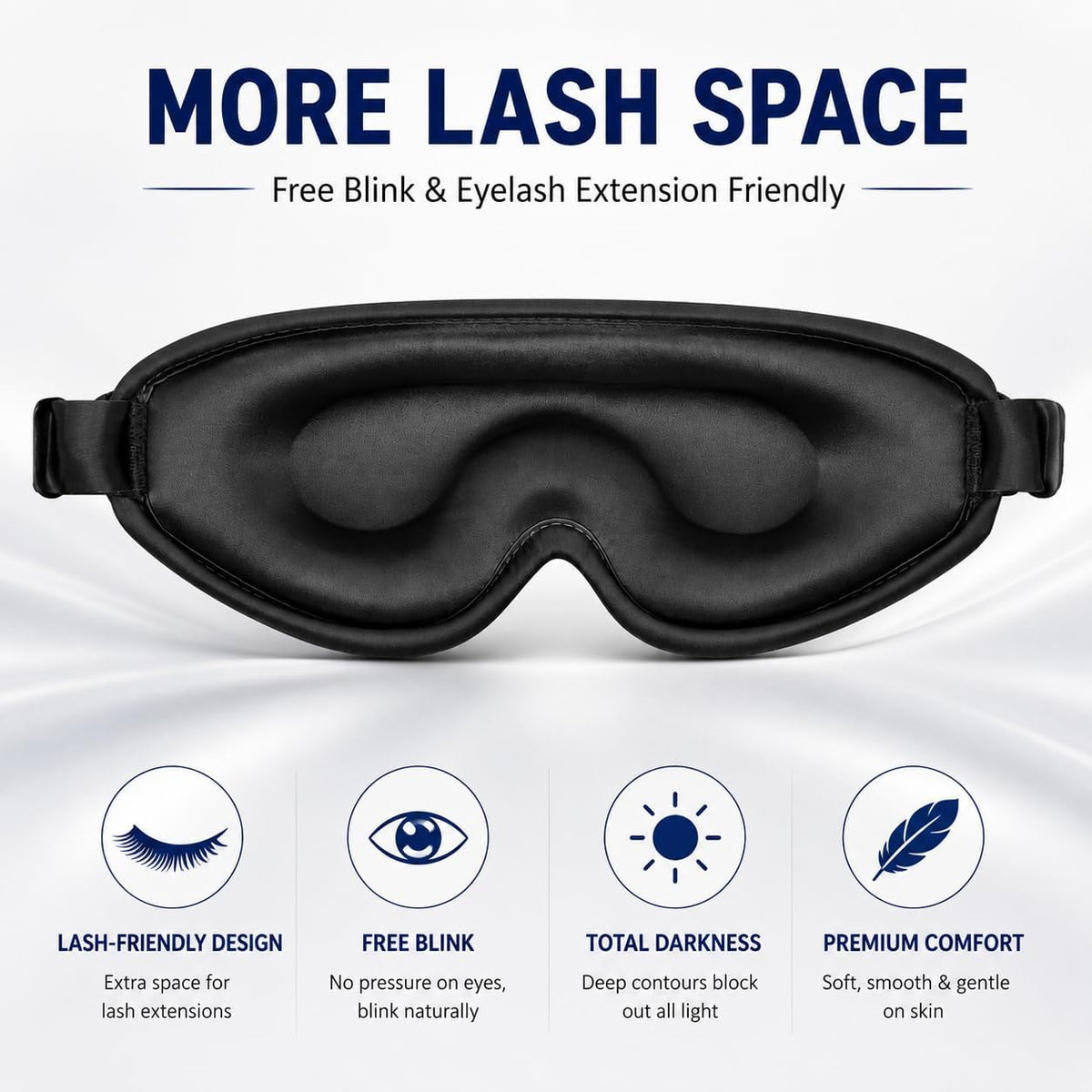 Sleep Mask Silk Eye Cover with Shaped Pad, Machine Washable