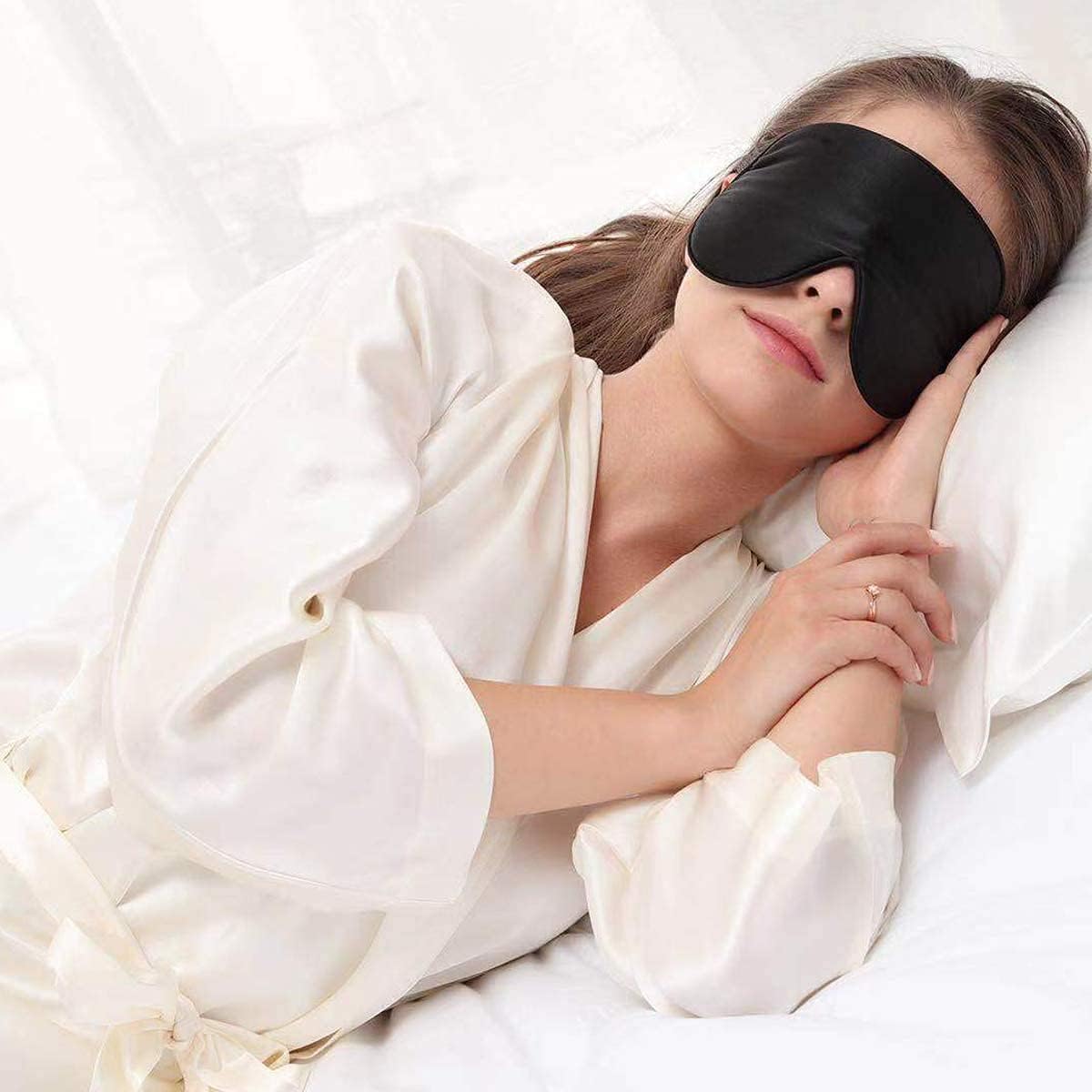 Sleep Mask Silk Eye Cover with Shaped Pad, Machine Washable