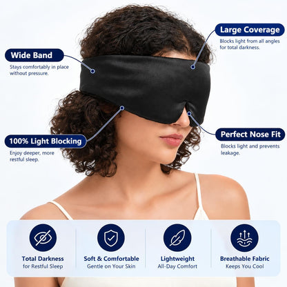 Sleep Mask Silk Eye Cover with Shaped Pad, Machine Washable