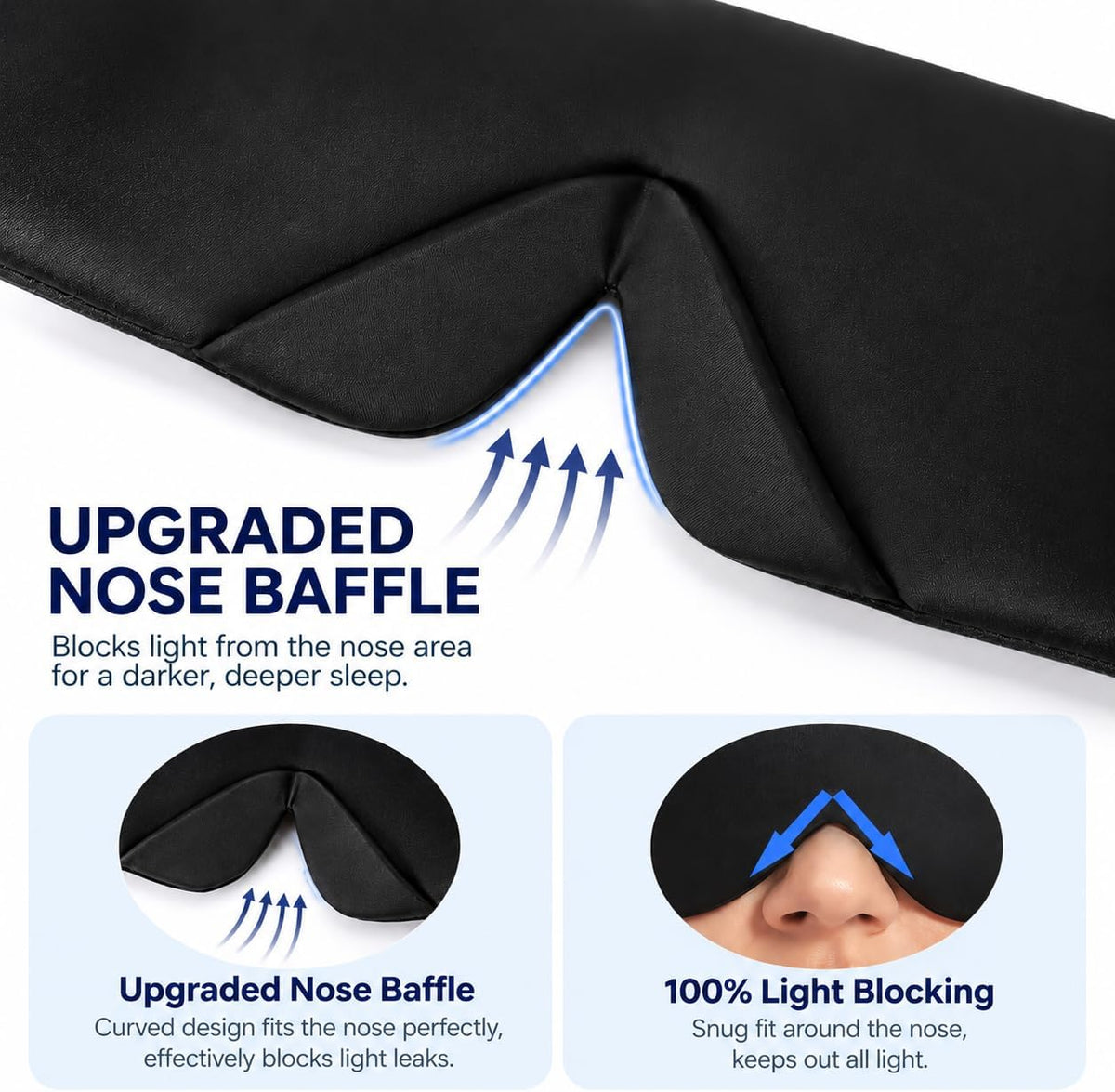Sleep Mask Silk Eye Cover with Shaped Pad, Machine Washable
