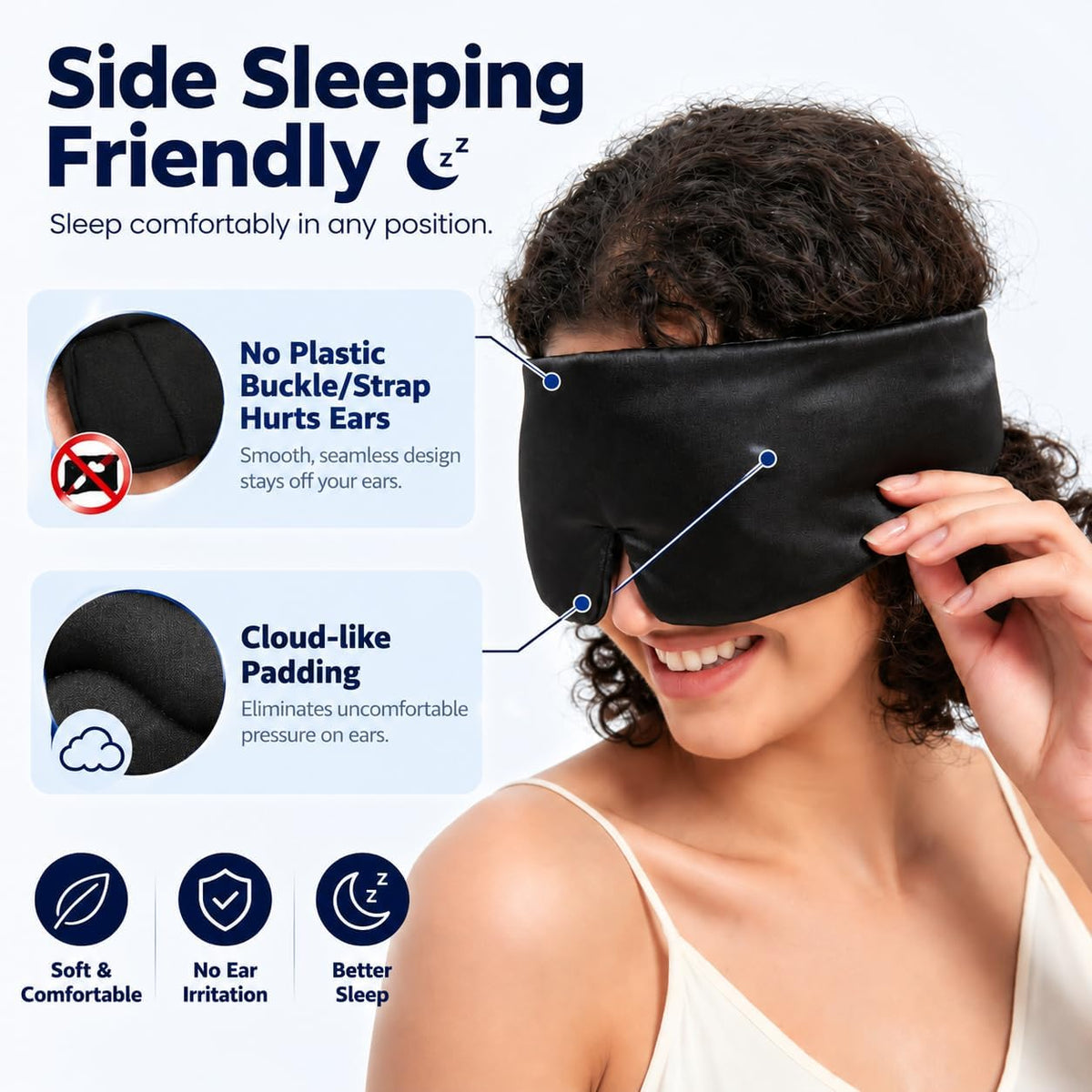 Sleep Mask Silk Eye Cover with Shaped Pad, Machine Washable