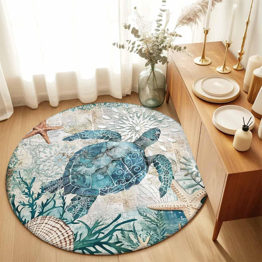 Round Area Rugs 3 ft Indoor Aloha Mats Sea Turtle Ocean Animal Nautical Map Soft Living Room Bedroom Unique Carpet Woman Yoga Mat Home Decor