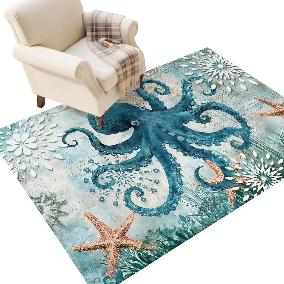 Round Area Rugs 3 ft Indoor Aloha Mats Sea Turtle Ocean Animal Nautical Map Soft Living Room Bedroom Unique Carpet Woman Yoga Mat Home Decor