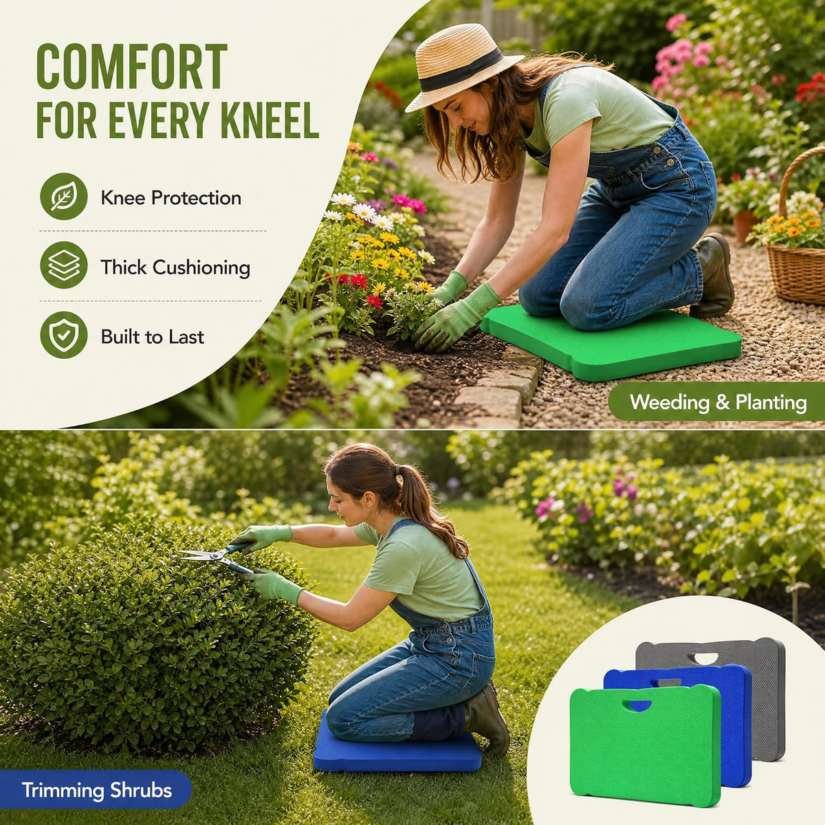 3 Pack Kneeling Mats, Heavy Duty Thick Foam Kneeling Pad, Shock Absorbent Pads, High Density Premium Kneeling Pads for Yoga Exercise, Foam Kneeler Mat Garden Cushions, Water Proof