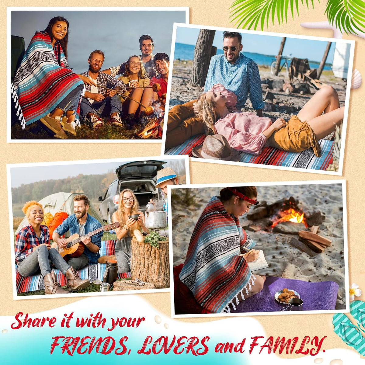 Mexican Blanket Woven Authentic Falsa Throw 45 x 70 Inch – Authentic Baja Serape Saddle Blanket Outdoor for Restorative Yoga, Beach, Picnic, Couch, Car Travel(Turquoise)
