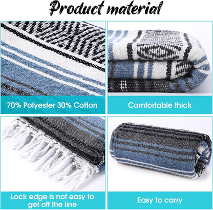 Mexican Blanket Woven Authentic Falsa Throw 45 x 70 Inch – Authentic Baja Serape Saddle Blanket Outdoor for Restorative Yoga, Beach, Picnic, Couch, Car Travel(Turquoise)