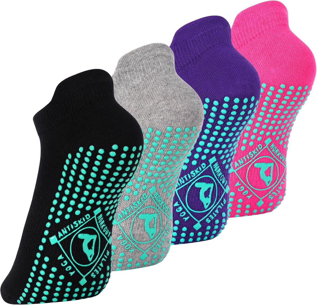 Pilates Non Slip Grip Socks for Women 1-4 Pairs Yoga Barre Ballet Workout Hospital Grippy Sock