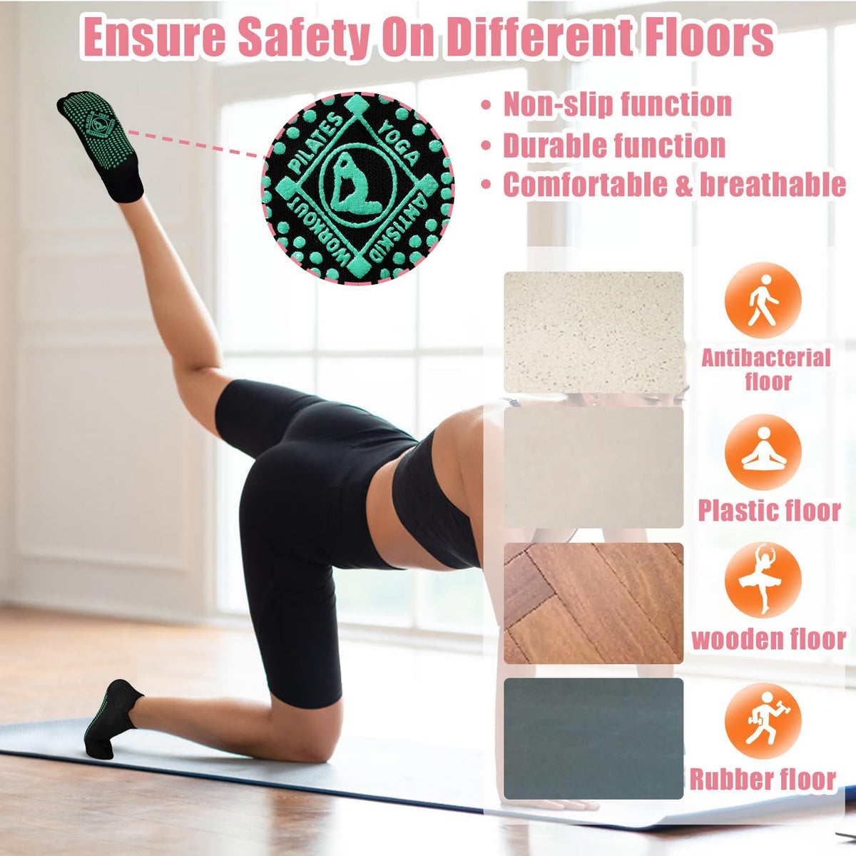 Pilates Non Slip Grip Socks for Women 1-4 Pairs Yoga Barre Ballet Workout Hospital Grippy Sock