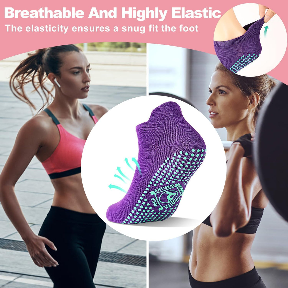 Pilates Non Slip Grip Socks for Women 1-4 Pairs Yoga Barre Ballet Workout Hospital Grippy Sock