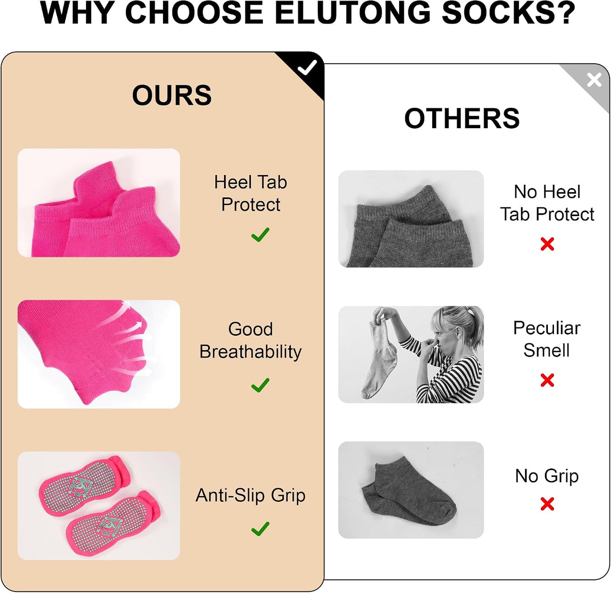 Pilates Non Slip Grip Socks for Women 1-4 Pairs Yoga Barre Ballet Workout Hospital Grippy Sock