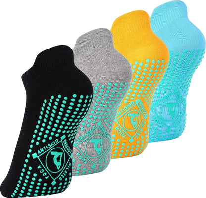 Pilates Non Slip Grip Socks for Women 1-4 Pairs Yoga Barre Ballet Workout Hospital Grippy Sock