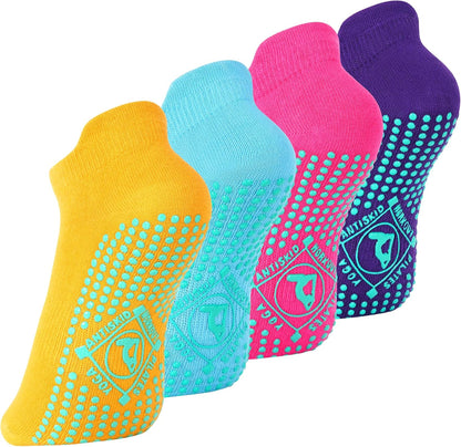 Pilates Non Slip Grip Socks for Women 1-4 Pairs Yoga Barre Ballet Workout Hospital Grippy Sock