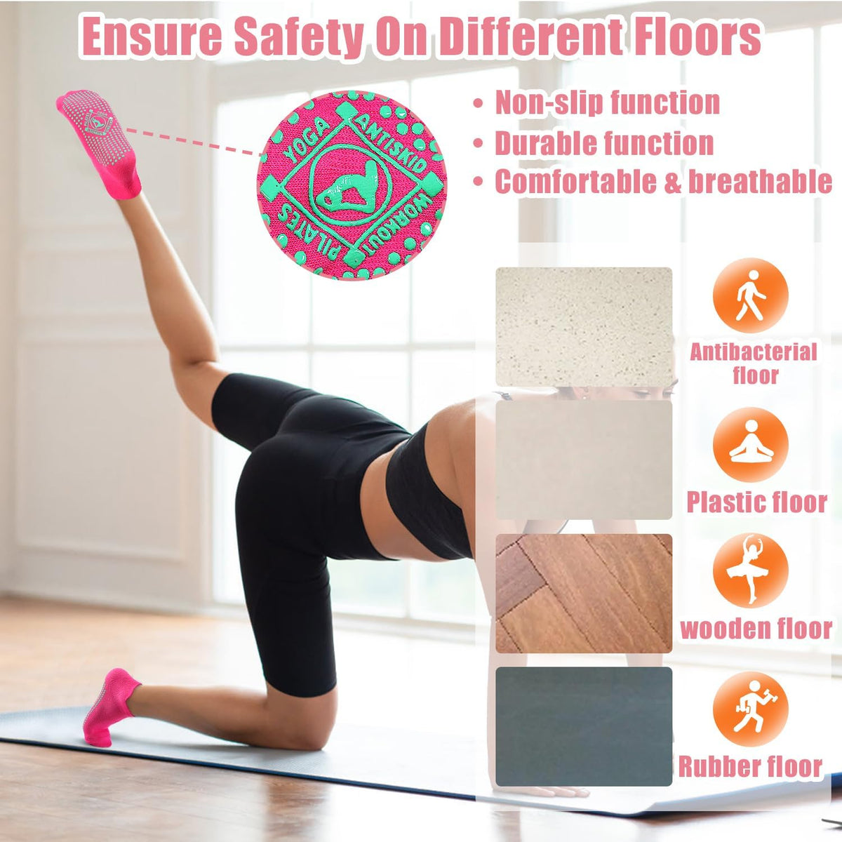 Pilates Non Slip Grip Socks for Women 1-4 Pairs Yoga Barre Ballet Workout Hospital Grippy Sock