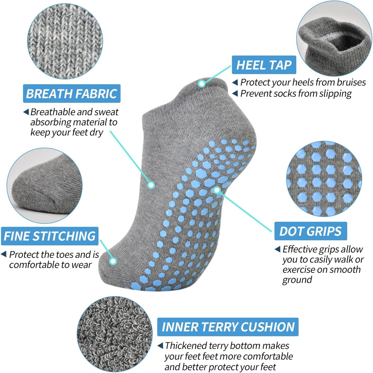 Pilates Non Slip Grip Socks for Women 1-4 Pairs Yoga Barre Ballet Workout Hospital Grippy Sock