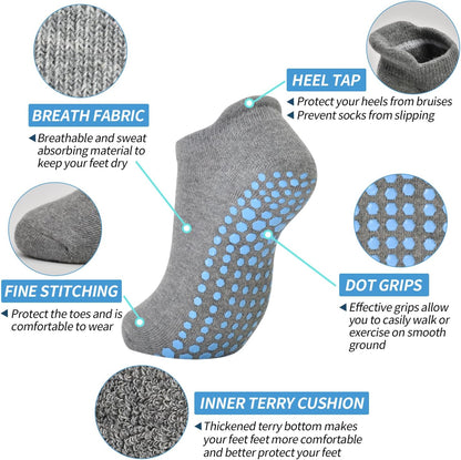 Pilates Non Slip Grip Socks for Women 1-4 Pairs Yoga Barre Ballet Workout Hospital Grippy Sock