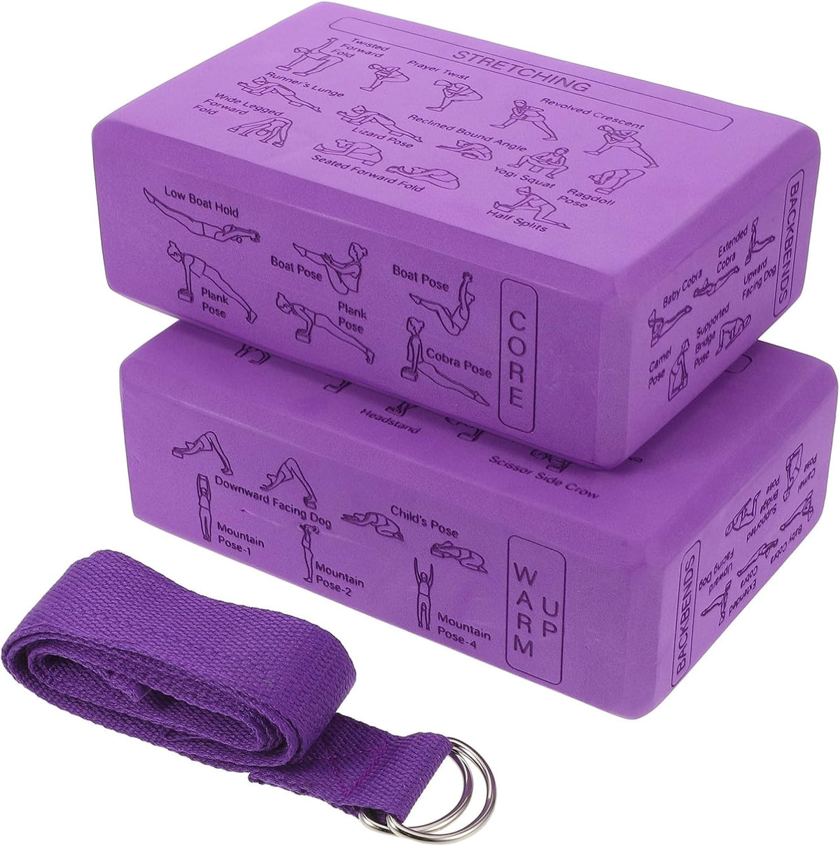 Yoga Blocks for Beginners High-density Eva Foam Non-slip Yoga Props 9x6x3 Inch Set with Strap for Balance Stretching