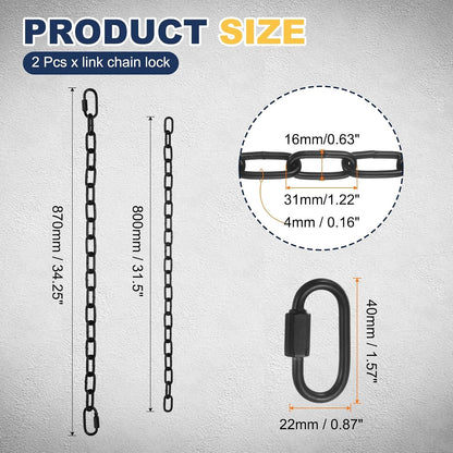 2 Pcs Gate Chain Lock, 22 in x 4mm Dia Alloy Steel Hanging Chain Lock with 2 Clasps for Stall Barn Fence Gate Hammock Swing Punching Sandbag Yoga Gym, Black