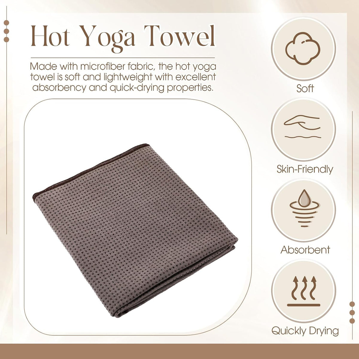 3 Pack Non Slip Hot Yoga Towels with Grip, Beige Dark Gray Coffee