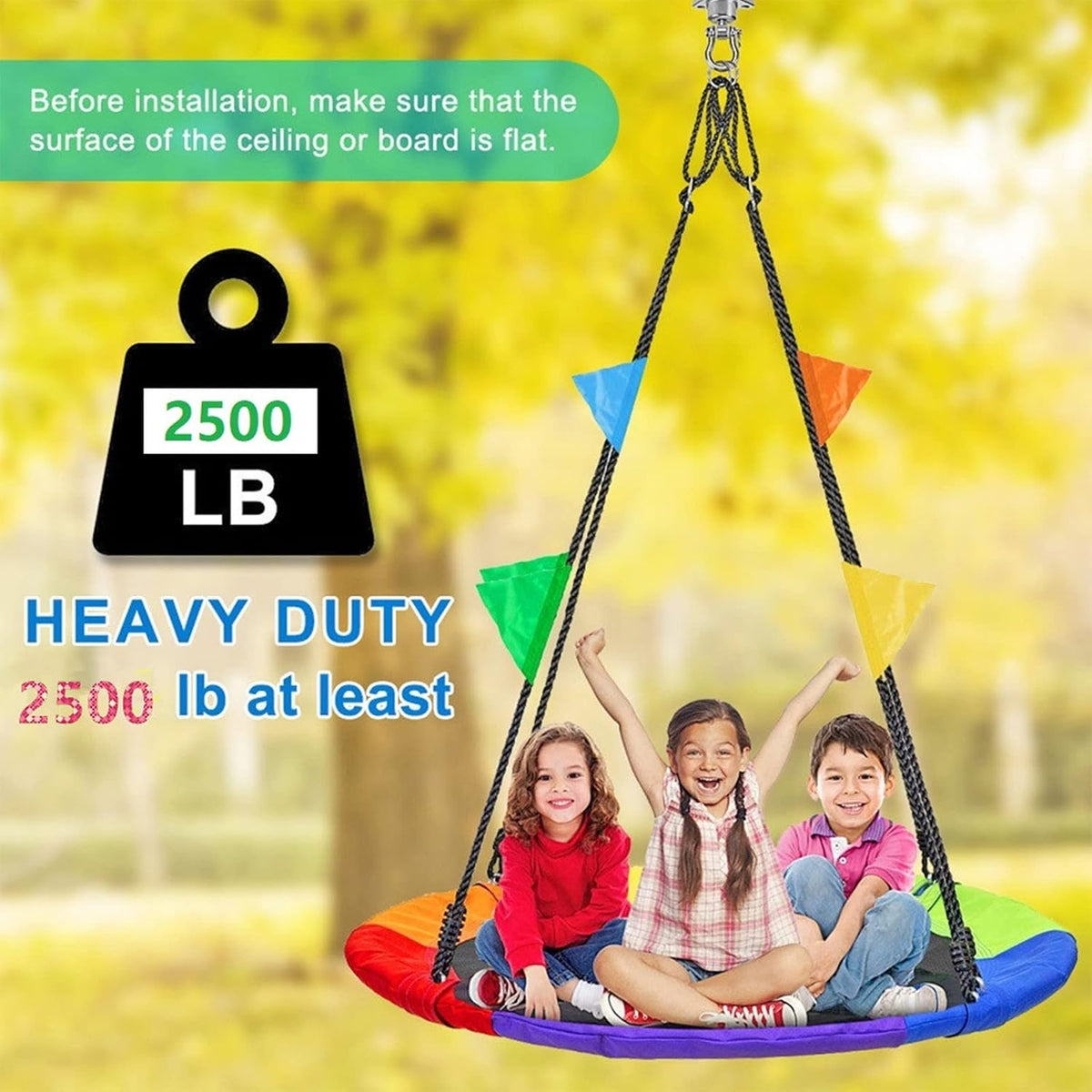 2 Antirust Swing Hanger Heavy Duty 360°+180°Rotation 1500LB Capacity Wood Playground Yoga Hammock Chair, Rope sandbag