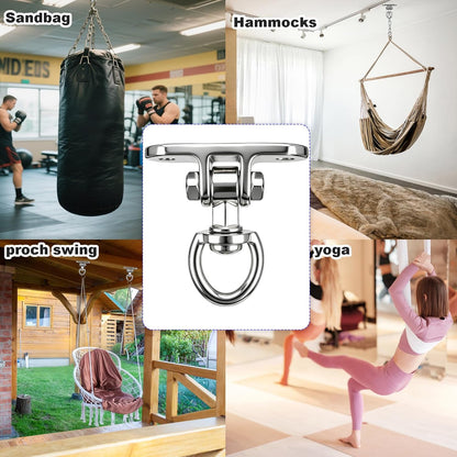 2 Antirust Swing Hanger Heavy Duty 360°+180°Rotation 1500LB Capacity Wood Playground Yoga Hammock Chair, Rope sandbag