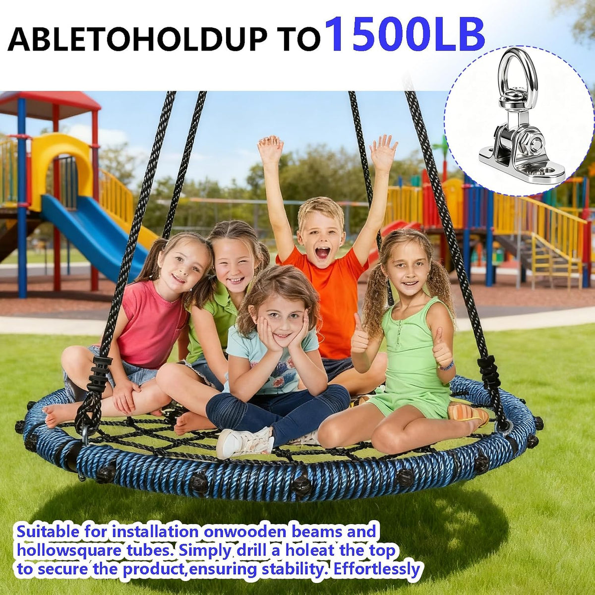 2 Antirust Swing Hanger Heavy Duty 360°+180°Rotation 1500LB Capacity Wood Playground Yoga Hammock Chair, Rope sandbag