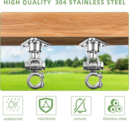 2 Antirust Swing Hanger Heavy Duty 360°+180°Rotation 1500LB Capacity Wood Playground Yoga Hammock Chair, Rope sandbag